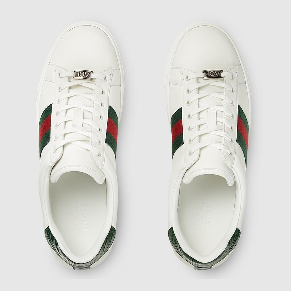 حذاء رياضي Gucci Ace للرجال من GUCCI مع شبكة من الجلد باللون الأبيض 757892 AACAG 9055