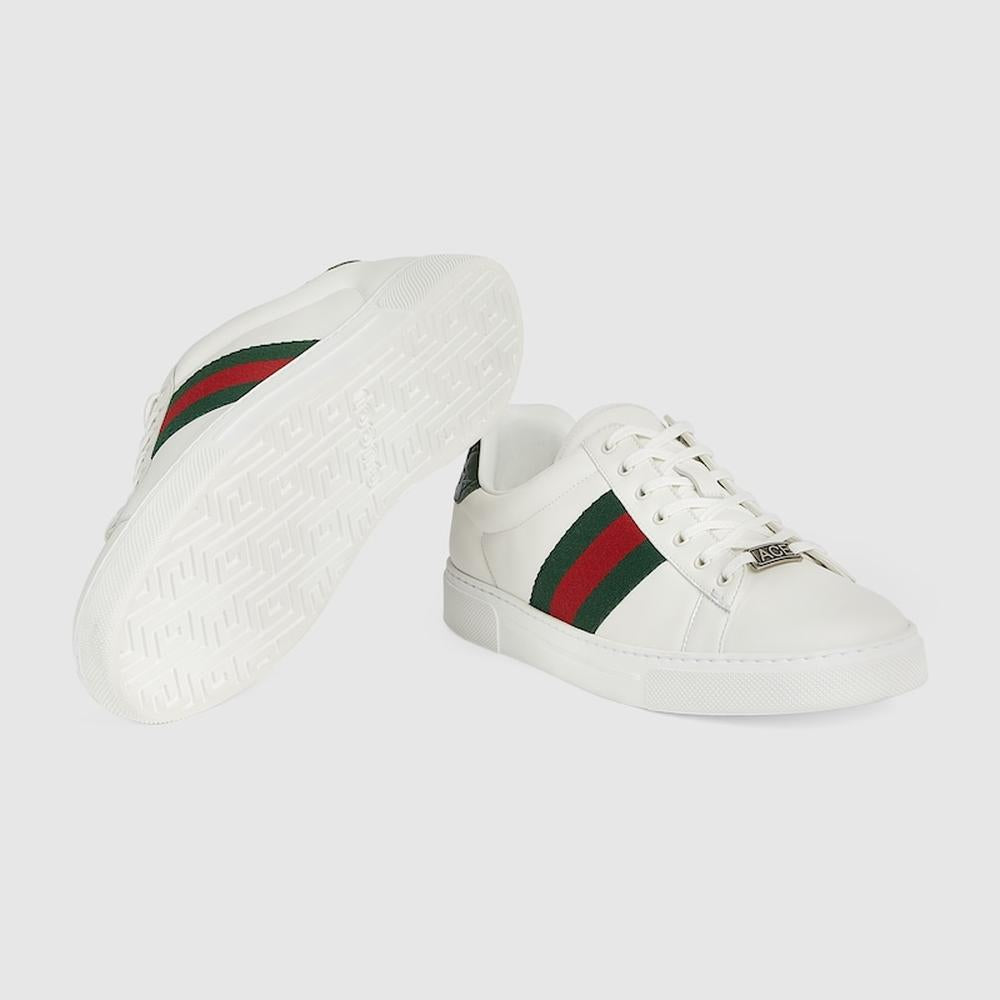 حذاء رياضي Gucci Ace للرجال من GUCCI مع شبكة من الجلد باللون الأبيض 757892 AACAG 9055