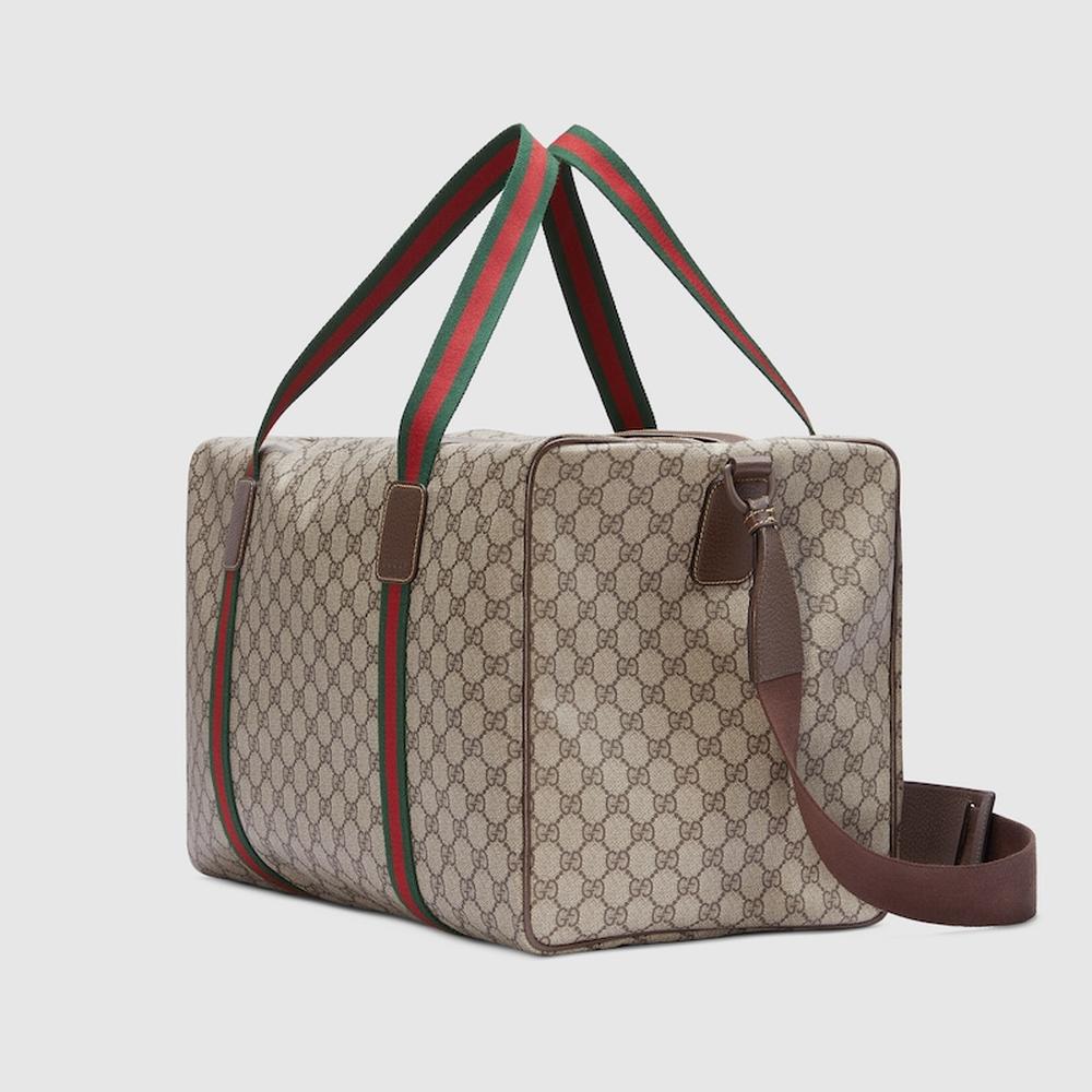 GUCCI Men Medium duffle bag with Web Beige and ebony Soft GG Supreme ‎758664 FACK7 9768