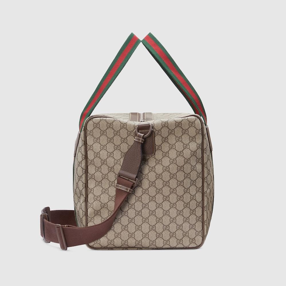 GUCCI Men Medium duffle bag with Web Beige and ebony Soft GG Supreme ‎758664 FACK7 9768