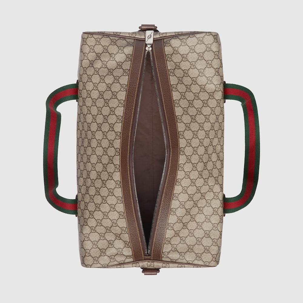 GUCCI Men Medium duffle bag with Web Beige and ebony Soft GG Supreme ‎758664 FACK7 9768