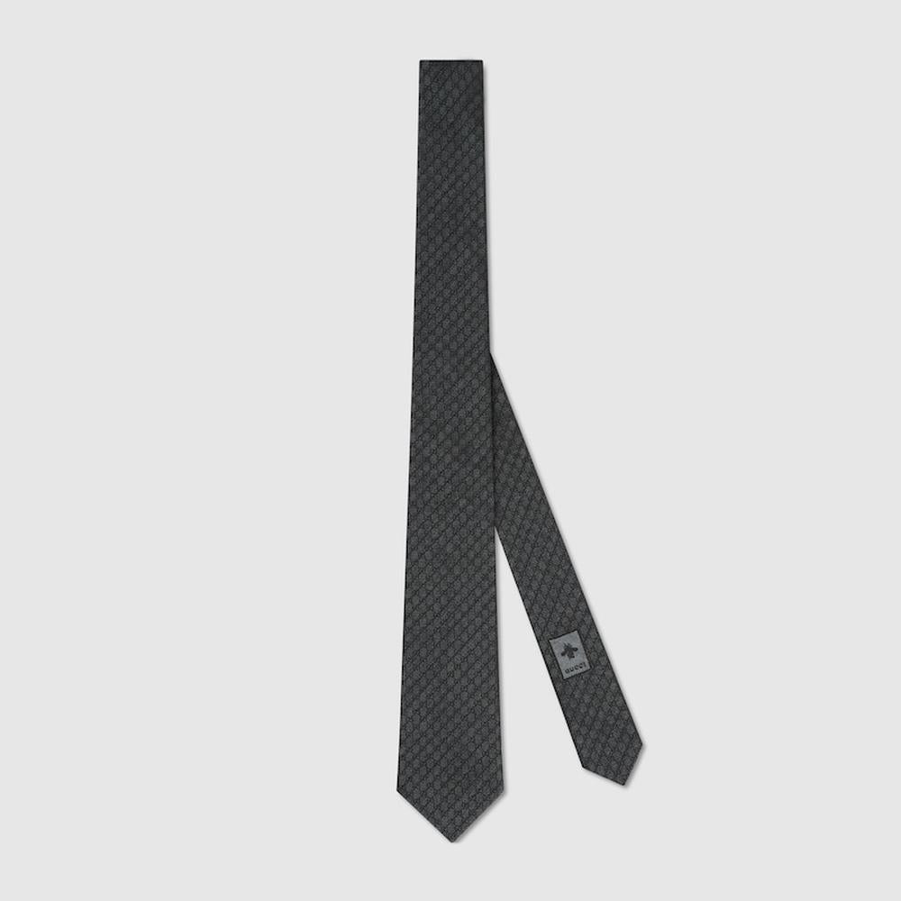 GUCCI Men Interlocking G silk wool jacquard tie black 765058 4E652 1000