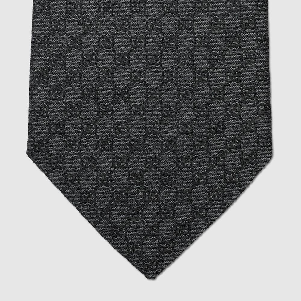 GUCCI Men Interlocking G silk wool jacquard tie black 765058 4E652 1000