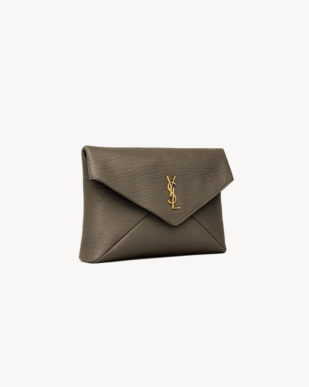 SAINT LAURENT Women cassandre large envelope pouch in lambskin LIGHT MUSK 769307AACYT3212