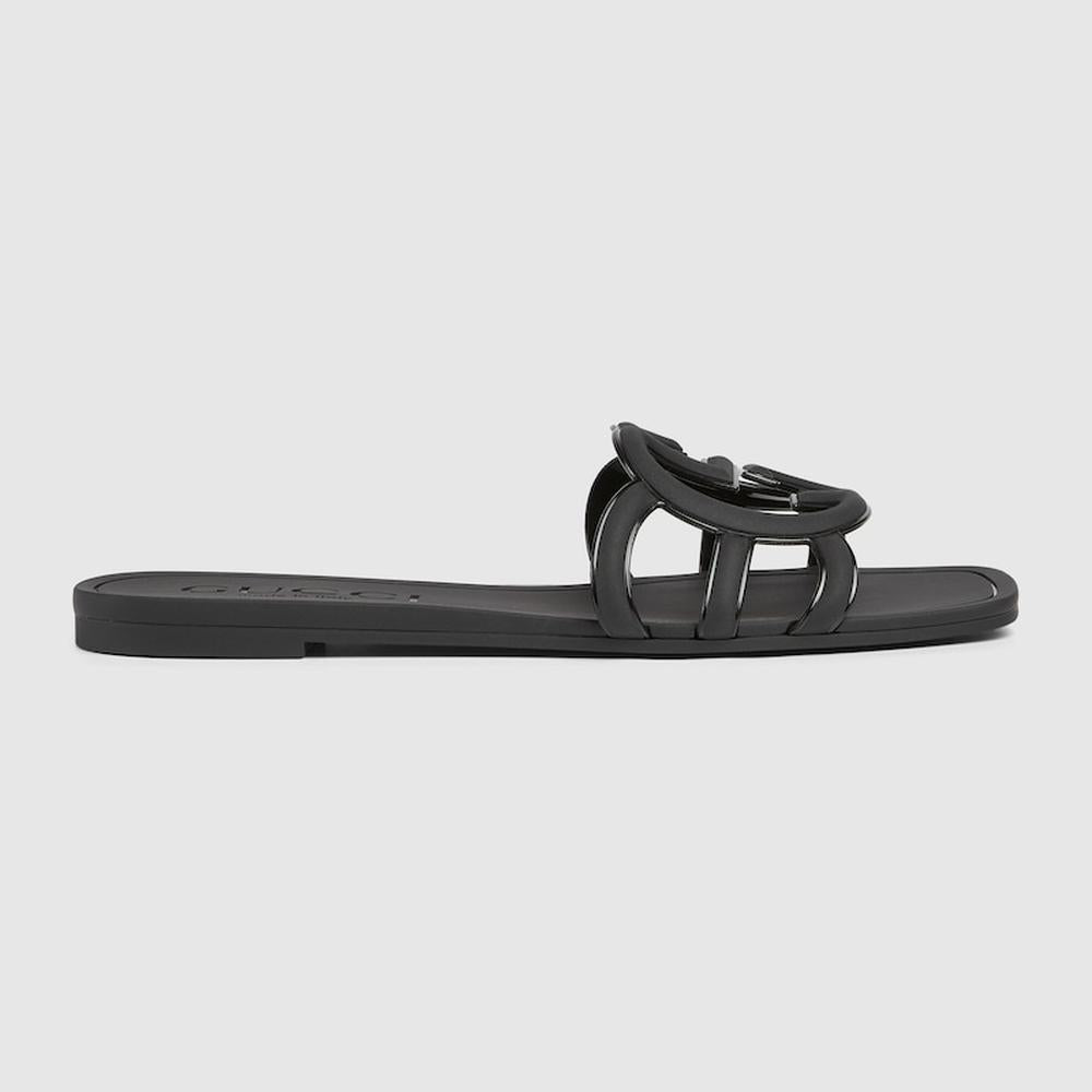 GUCCI Women Interlocking G slide sandal Black rubber 780307 J8700 1000