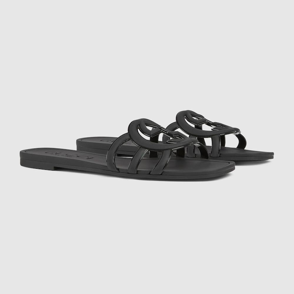 GUCCI Women Interlocking G slide sandal Black rubber 780307 J8700 1000