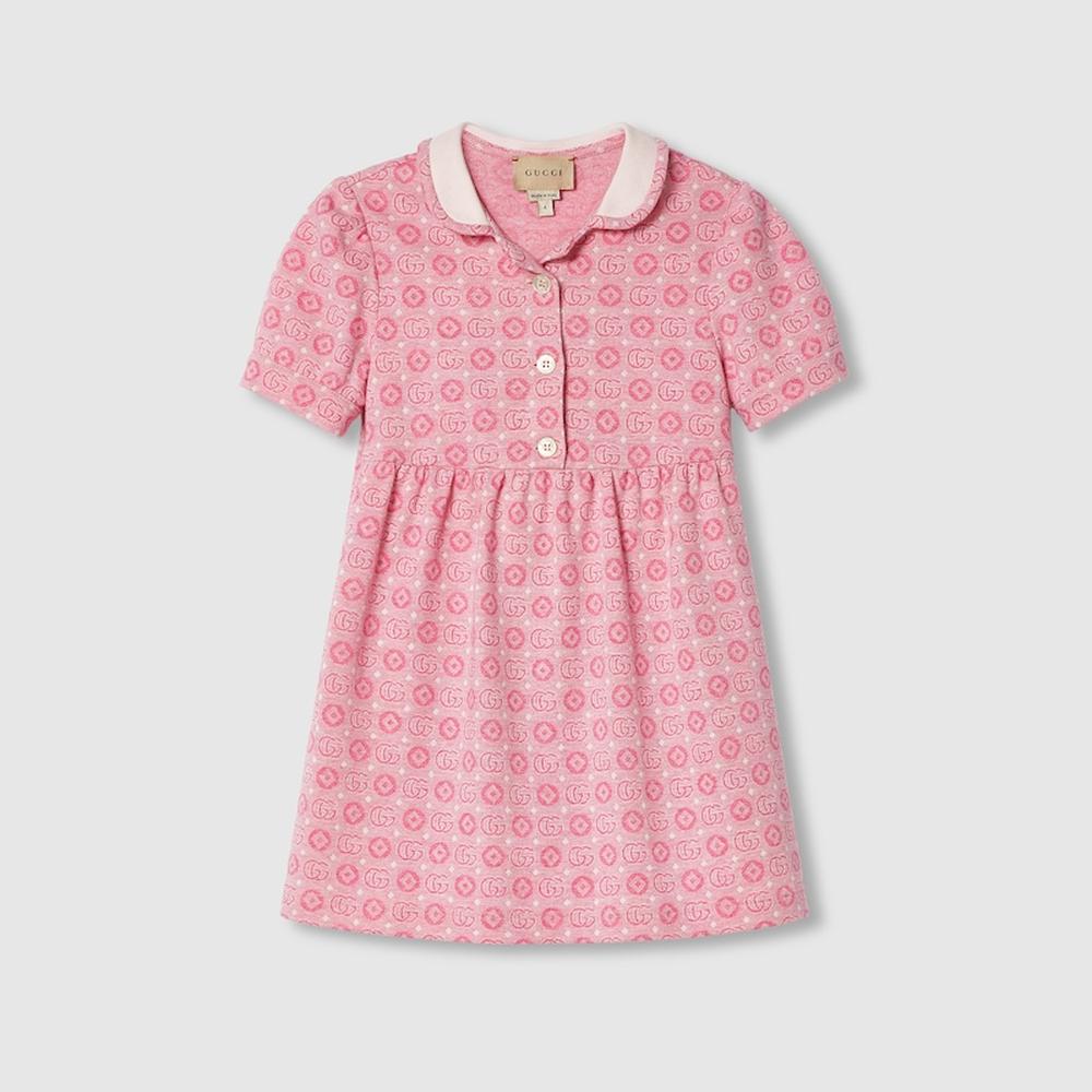 GUCCI Kids Children Double G cotton dress Pink ‎786739 XJGN1 5057