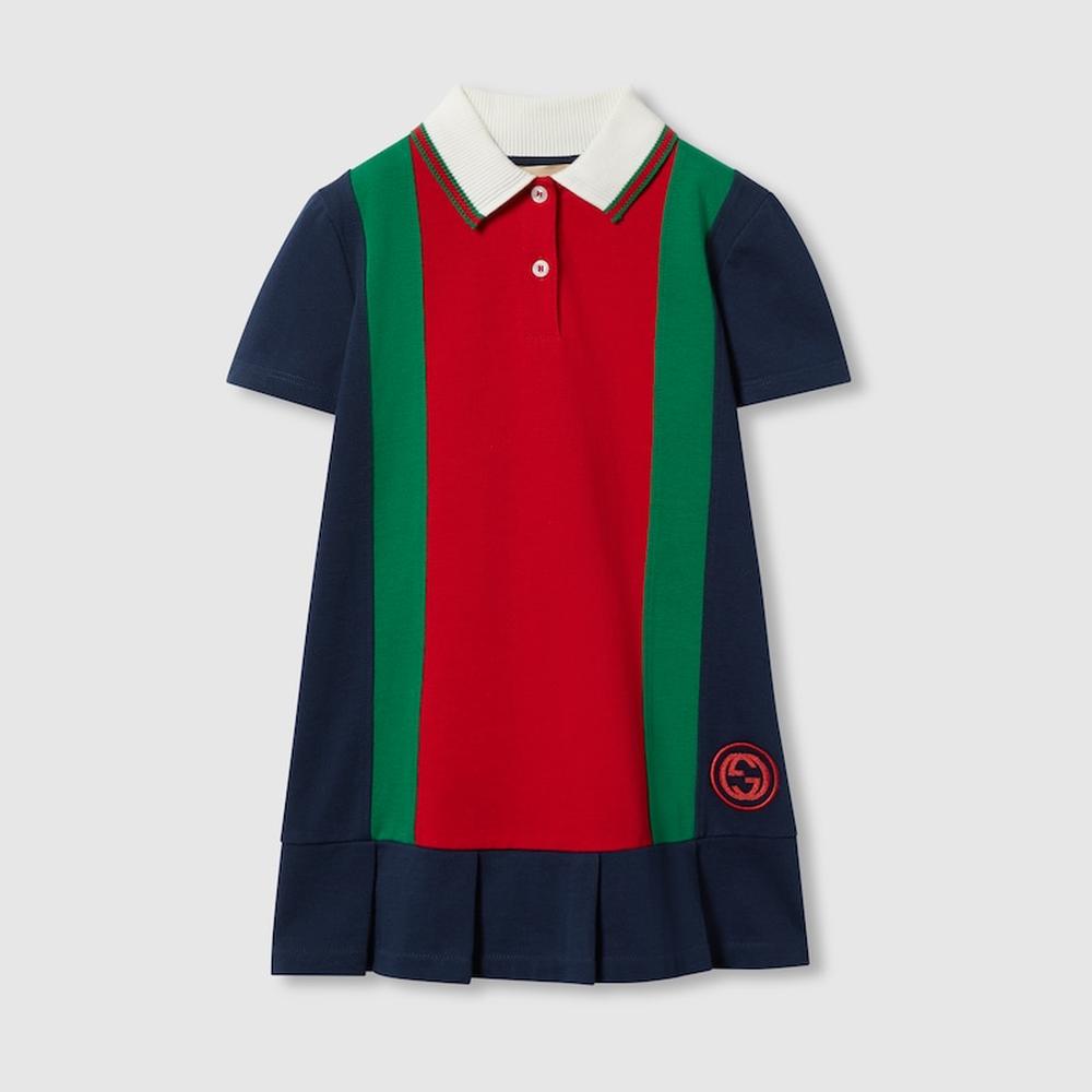 فستان GUCCI Kids من القطن باللون الأزرق الداكن 786743 XJF82 4681