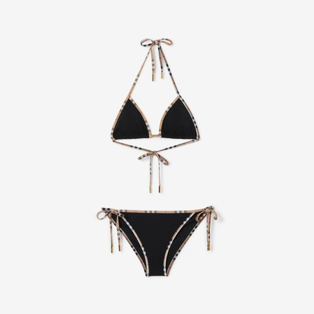 BURBERRY Women Check Trim Triangle Bikini Black 80105821