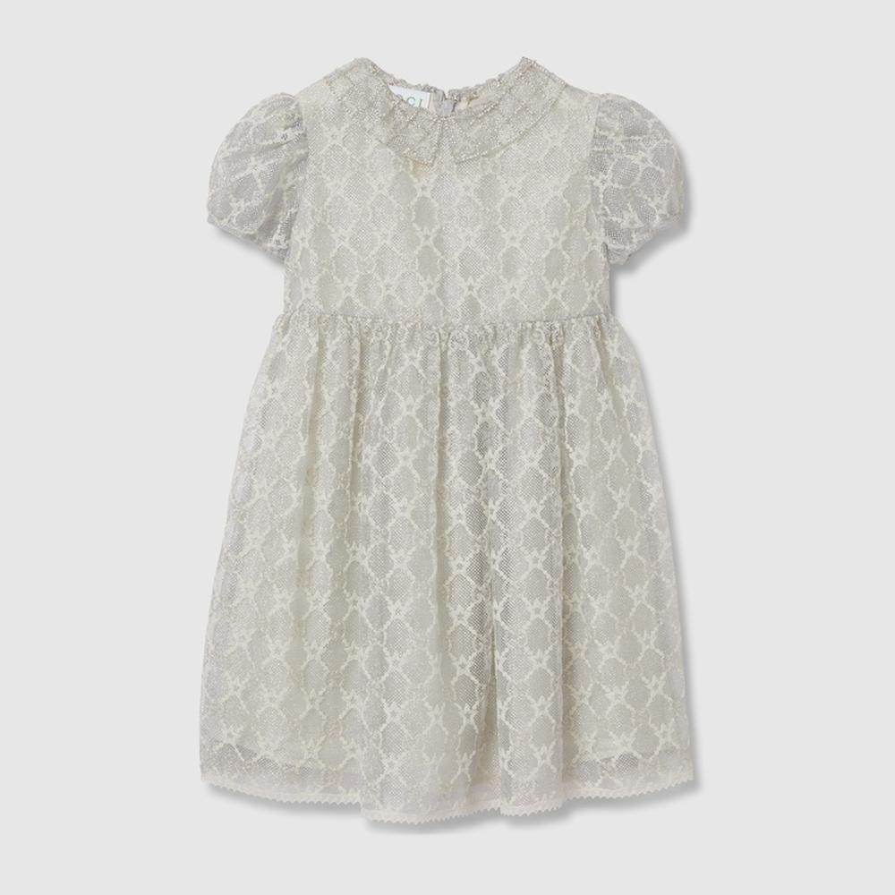 GUCCI Kids Children GG cotton lamé dress Silver and ivory stars 803672 ZARWG 1010