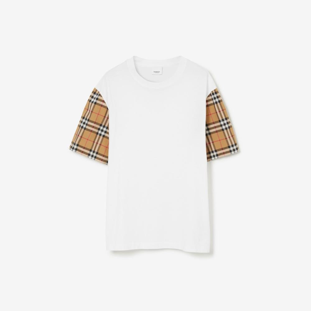 BURBERRY Women Check Sleeve Cotton T-shirt White 80427161