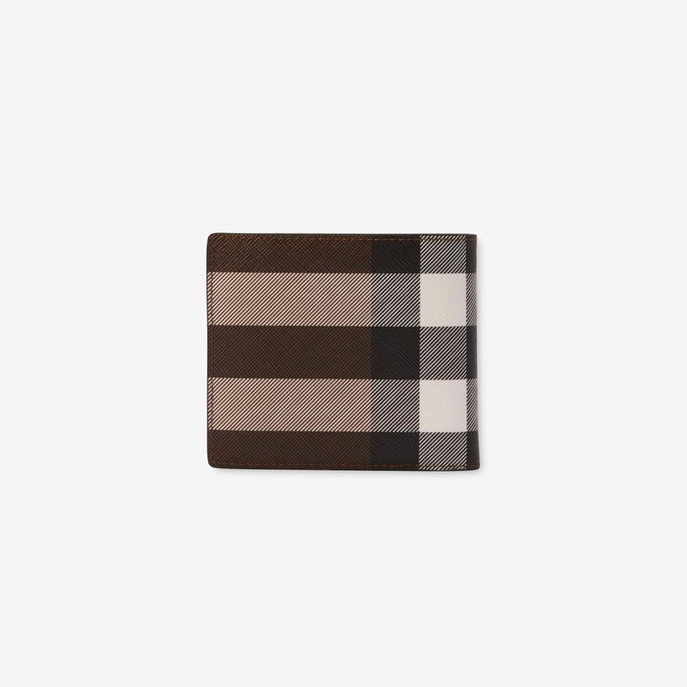 BURBERRY Men Check and Leather Bifold Coin Wallet Dark birch brown 80528021