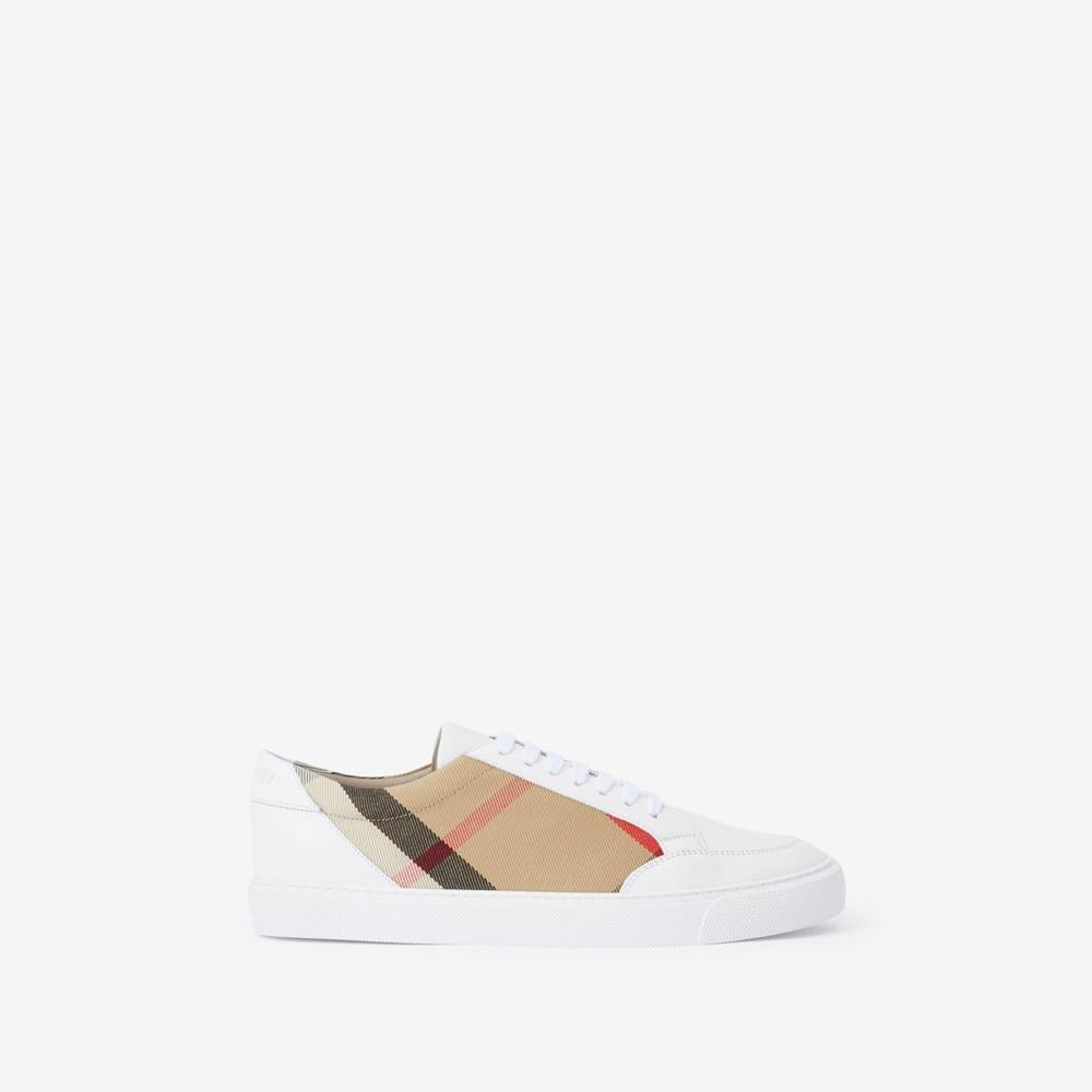 BURBERRY Women House Check and Leather Sneakers Optic white 80567121