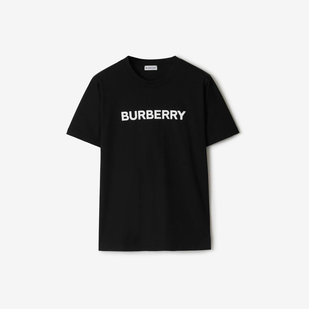 تي شيرت نسائي من القطن بشعار BURBERRY باللون الأسود 80803241