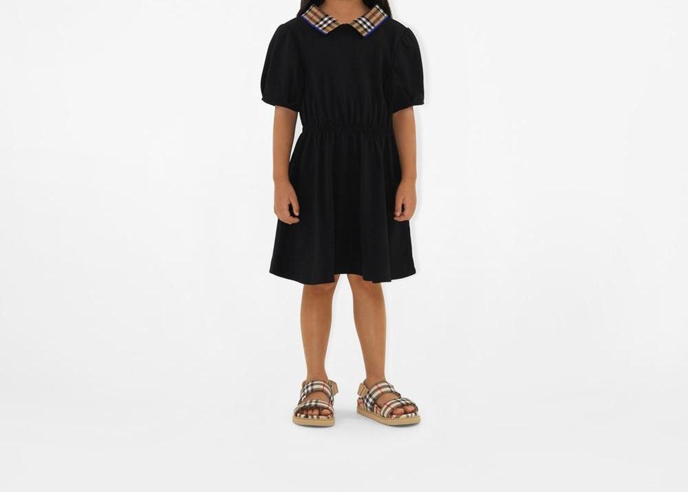 BURBERRY Kids Check Collar Cotton Polo Shirt Dress Black 80833601