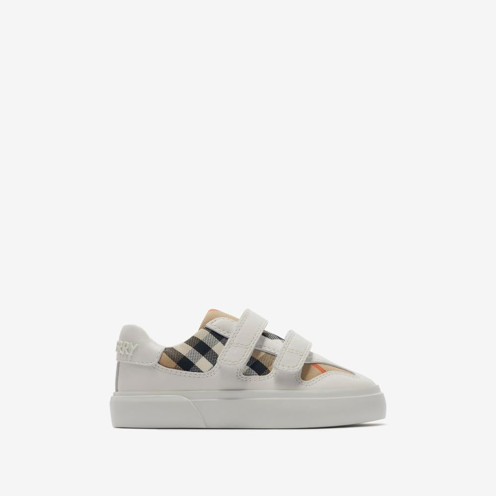 BURBERRY Kids Check Cotton and Leather Sneakers Sand 80892311