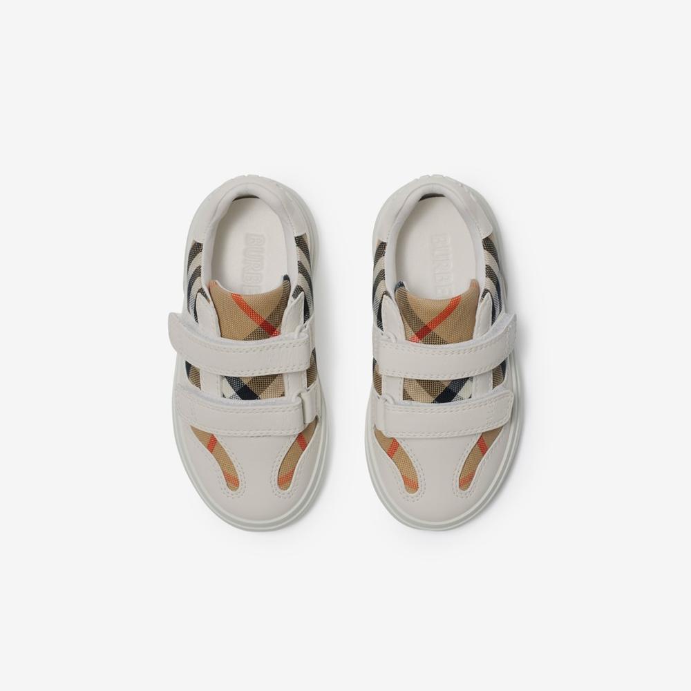 BURBERRY Kids Check Cotton and Leather Sneakers Sand 80892311