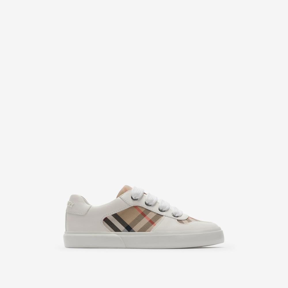 BURBERRY Kids Check Cotton and Leather Sneakers Sand 80897361