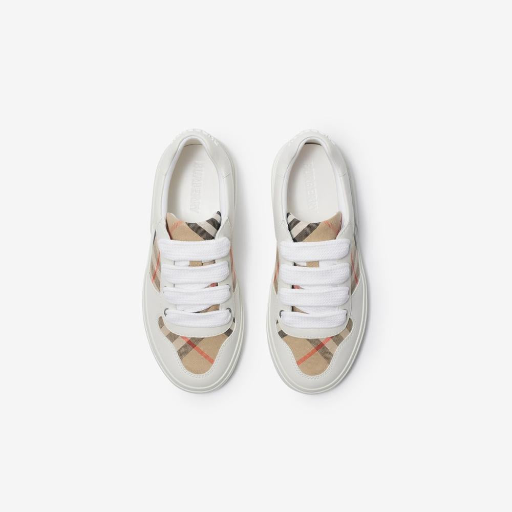 BURBERRY Kids Check Cotton and Leather Sneakers Sand 80897361