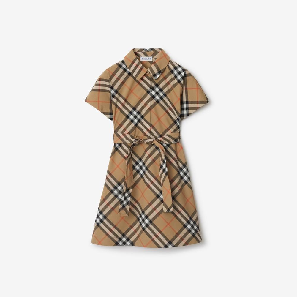 BURBERRY Kids Check Cotton Shirt Dress Sand 80905381