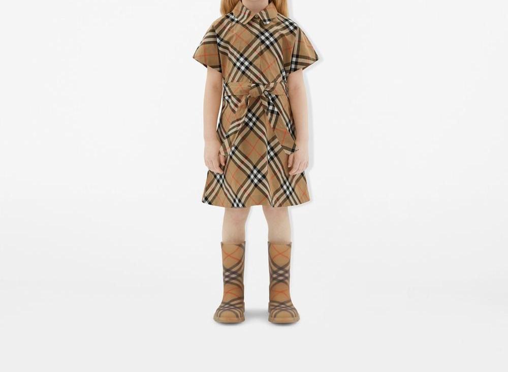 BURBERRY Kids Check Cotton Shirt Dress Sand 80905381