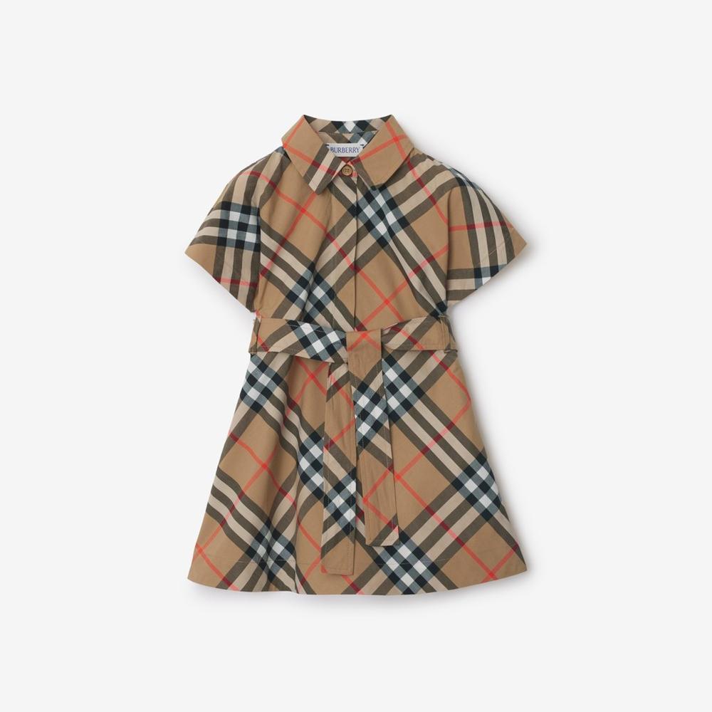 BURBERRY Kids Check Cotton Shirt Dress Sand 80910761