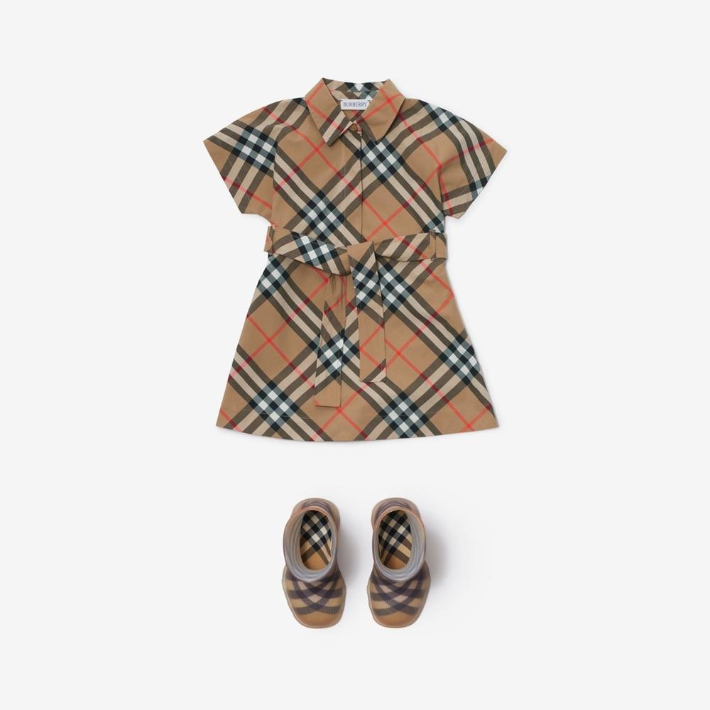 BURBERRY Kids Check Cotton Shirt Dress Sand 80910761