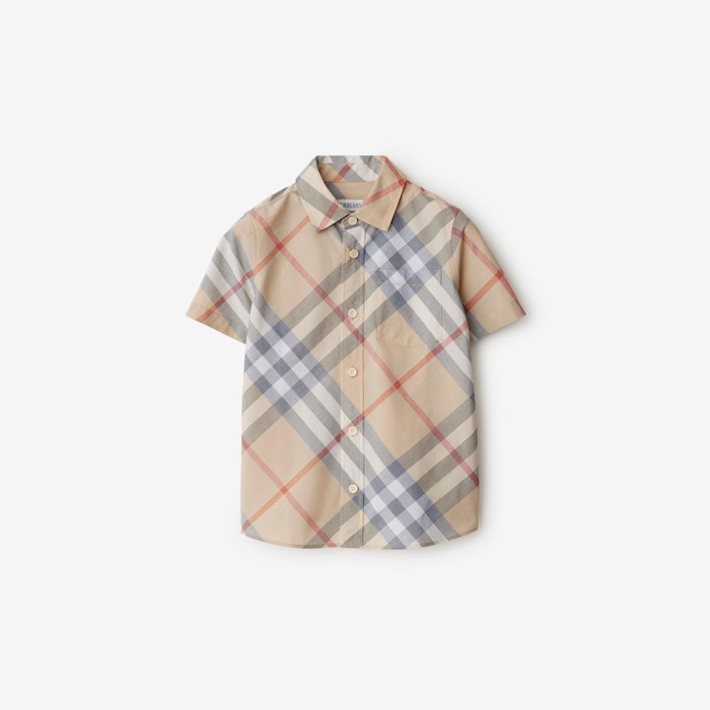 BURBERRY Kids Check Cotton Shirt Pale stone 80923531