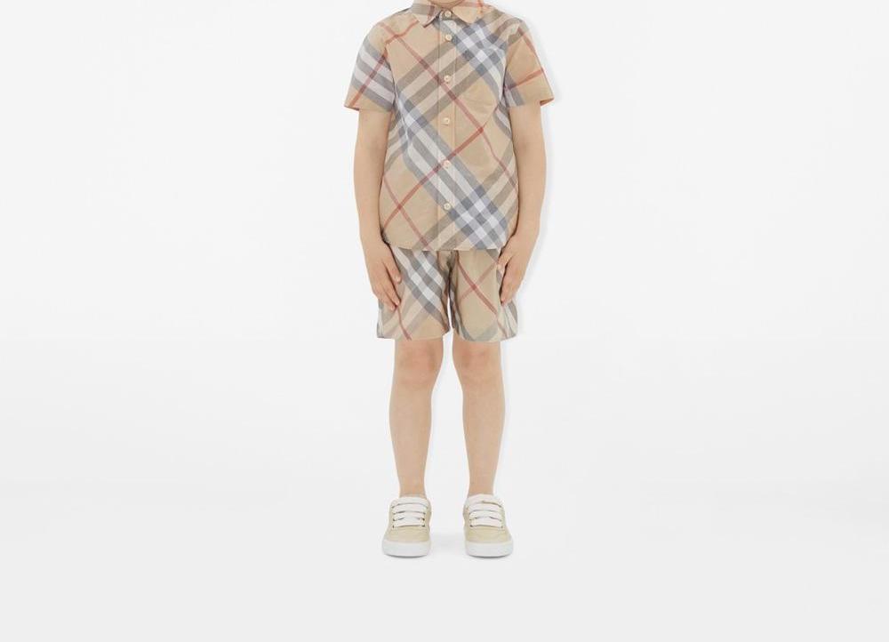 BURBERRY Kids Check Cotton Shirt Pale stone 80923531