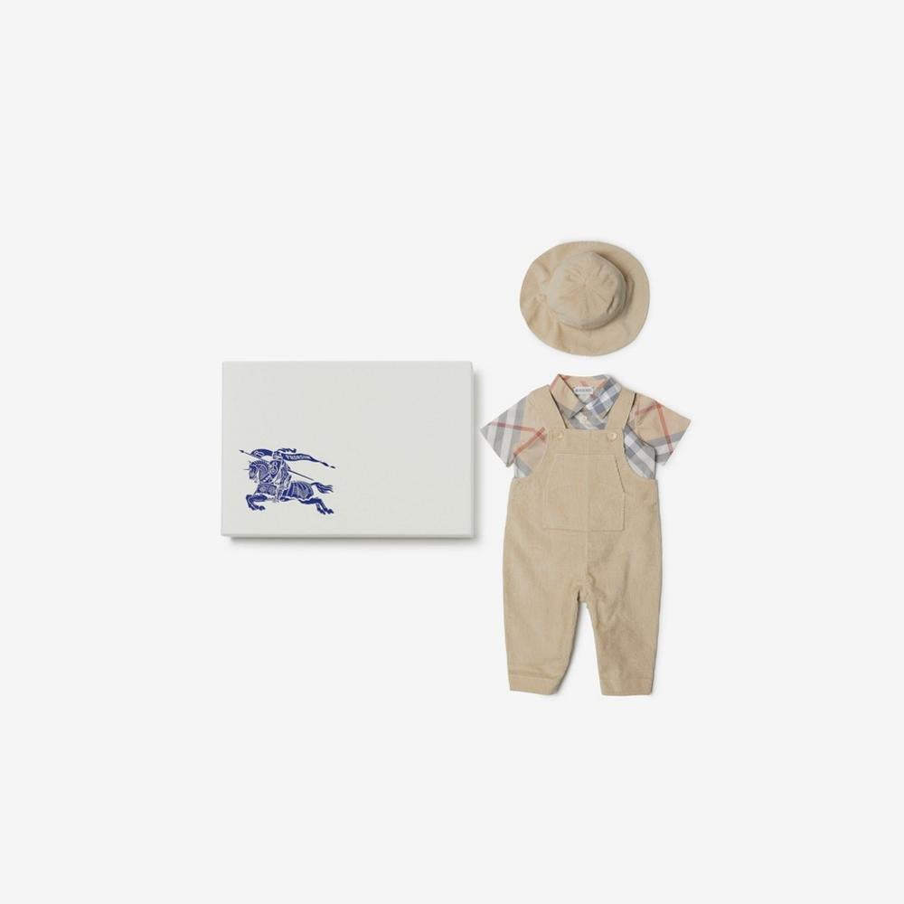 BURBERRY Kids Cotton Three-piece Baby Gift Set Pale stone 80956231