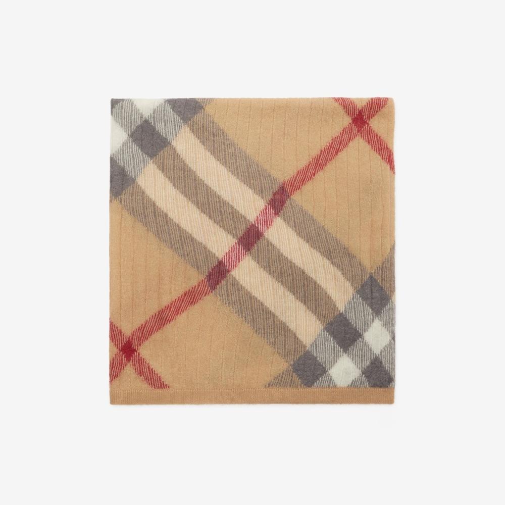 BURBERRY Kids Check Alpaca Wool Silk Blend Baby Blanket Pale stone 81000951