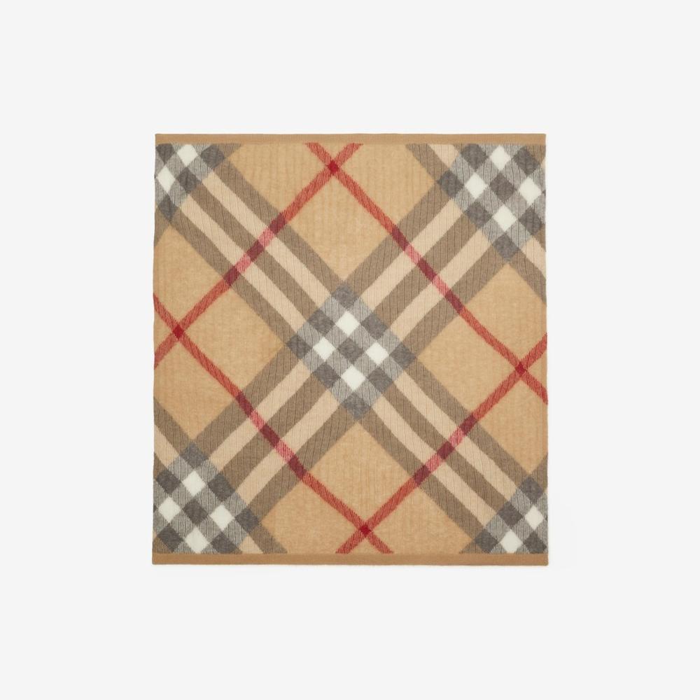 BURBERRY Kids Check Alpaca Wool Silk Blend Baby Blanket Pale stone 81000951