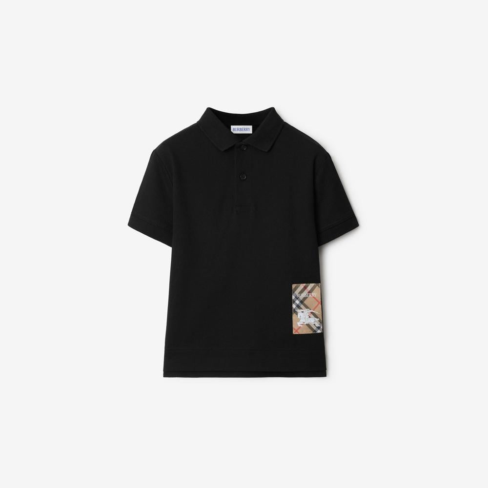 BURBERRY Kids Check Label Cotton Polo Shirt Black 81050791