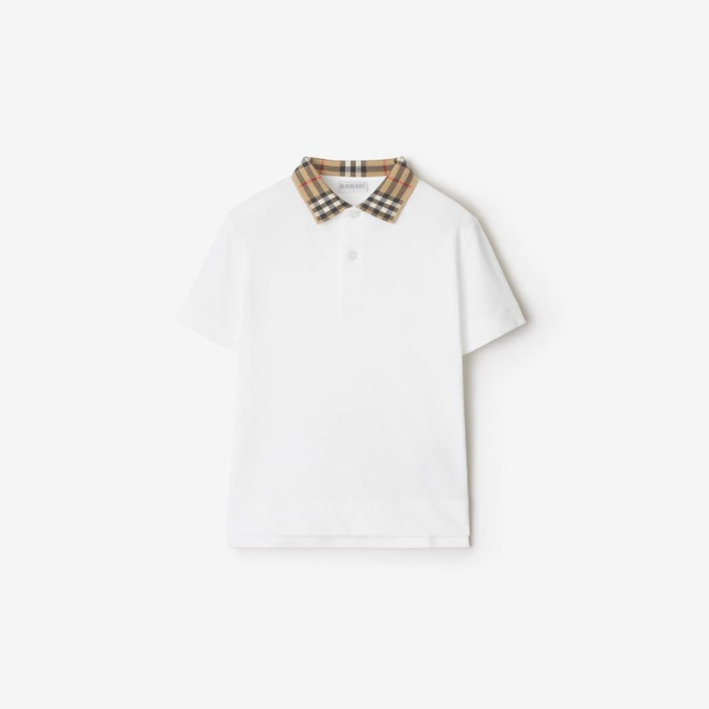 BURBERRY Kids Check Collar Cotton Polo Shirt White 81055711