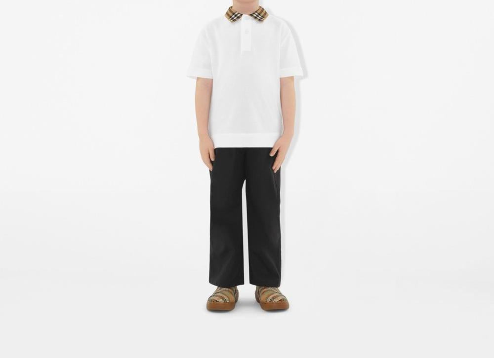 BURBERRY Kids Check Collar Cotton Polo Shirt White 81055711