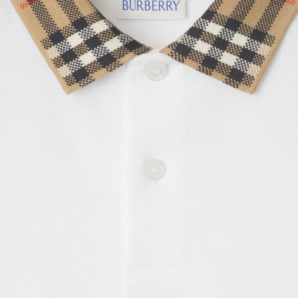 BURBERRY Kids Check Collar Cotton Polo Shirt White 81055711