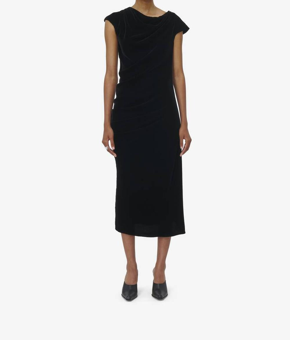 ALEXANDER MCQUEEN Women Asymmetric Draped Dress in Black 814518QEAF11000