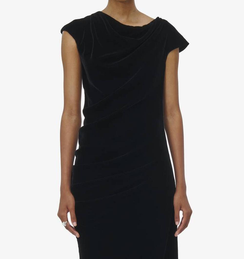 ALEXANDER MCQUEEN Women Asymmetric Draped Dress in Black 814518QEAF11000