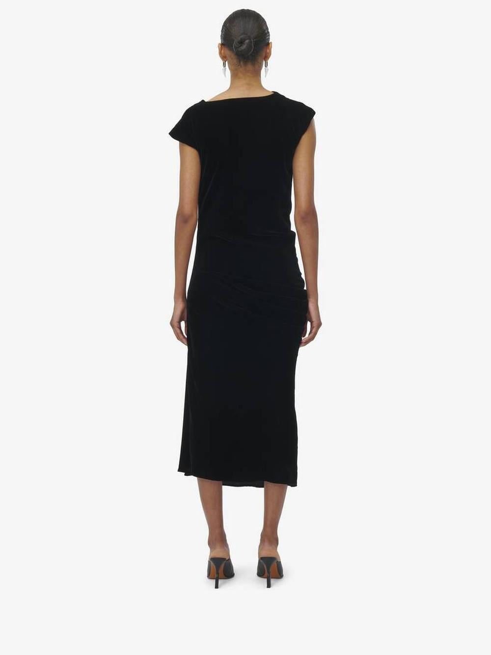 ALEXANDER MCQUEEN Women Asymmetric Draped Dress in Black 814518QEAF11000