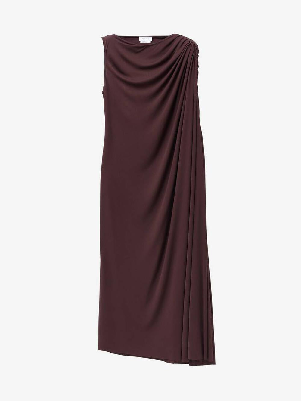 ALEXANDER MCQUEEN Women Draped Midi Dress in Burgundy 815096QLADY5006