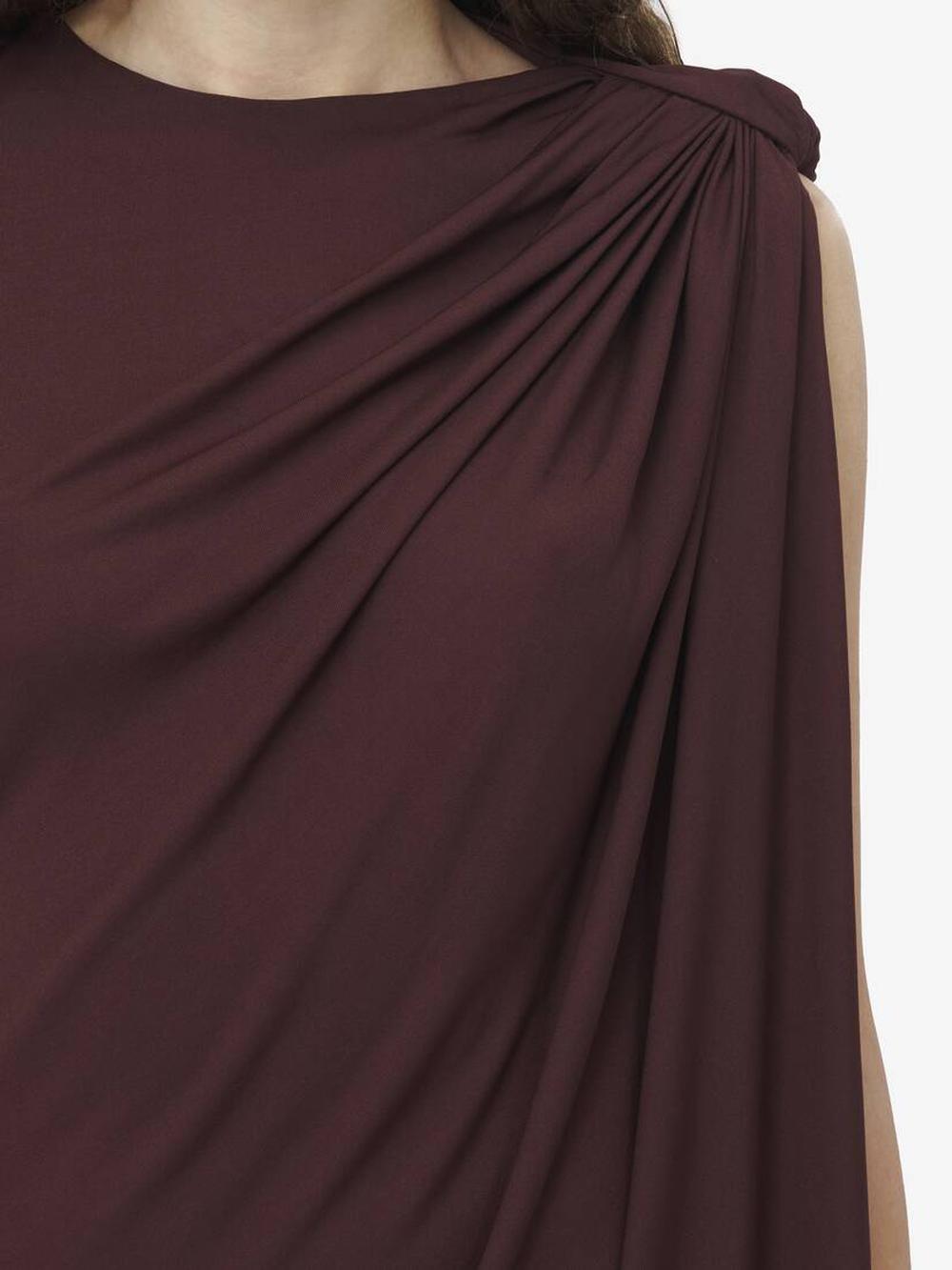 ALEXANDER MCQUEEN Women Draped Midi Dress in Burgundy 815096QLADY5006