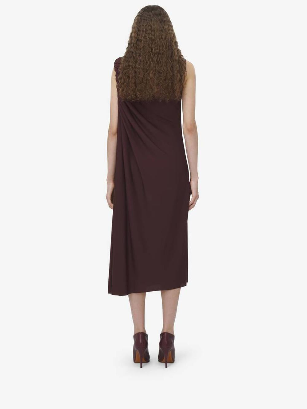 ALEXANDER MCQUEEN Women Draped Midi Dress in Burgundy 815096QLADY5006