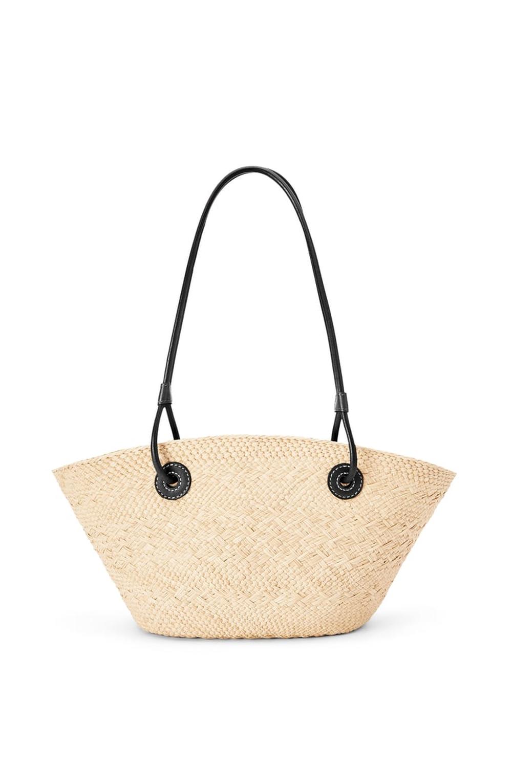 LOEWE Women Small Anagram Basket bag in iraca palm and calfskin Natural/Black A223P65X01-2165