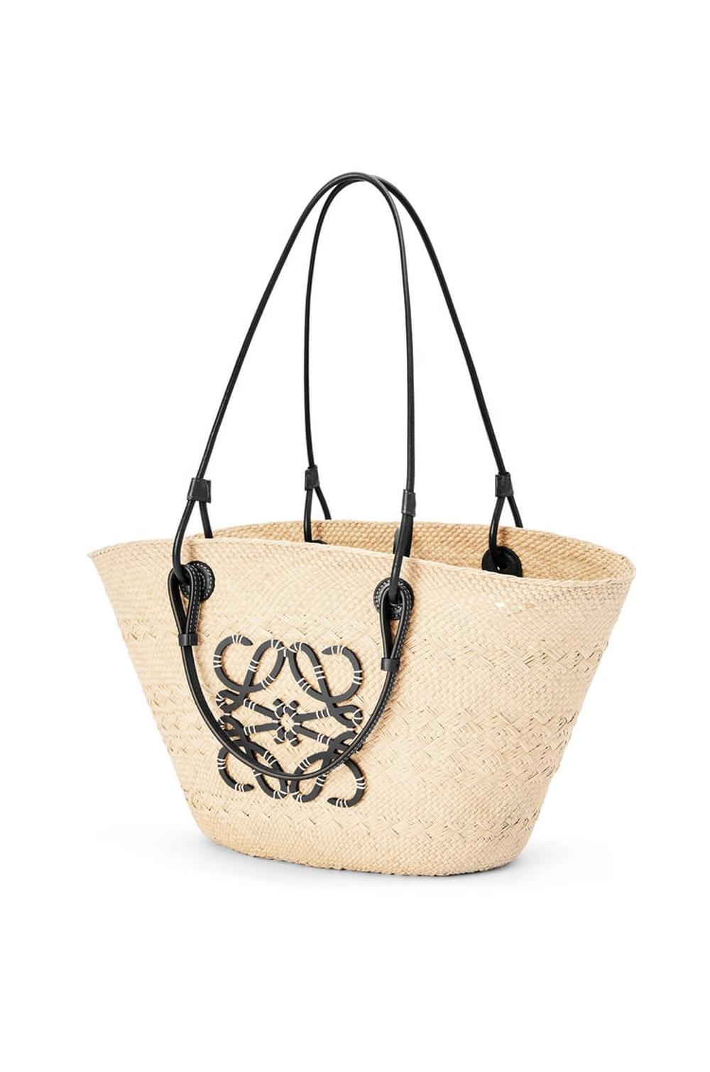 LOEWE Women Medium Anagram Basket bag in iraca palm and calfskin Natural/Black A223T43X02-2165