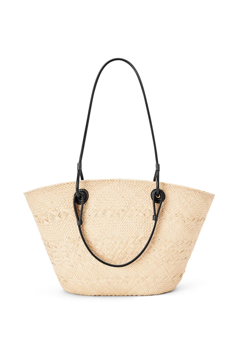 LOEWE Women Medium Anagram Basket bag in iraca palm and calfskin Natural/Black A223T43X02-2165