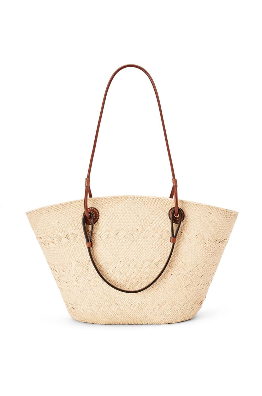 LOEWE Women Medium Anagram Basket bag in iraca palm and calfskin Natural/Tan A223T43X02-2435