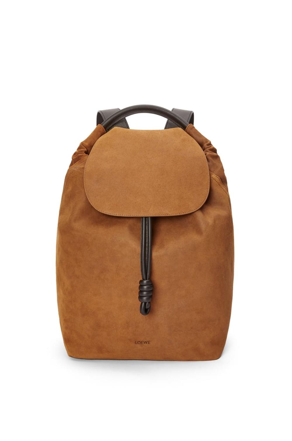 LOEWE Men Flamenco backpack in pressed suede Cognac B411FLKX02