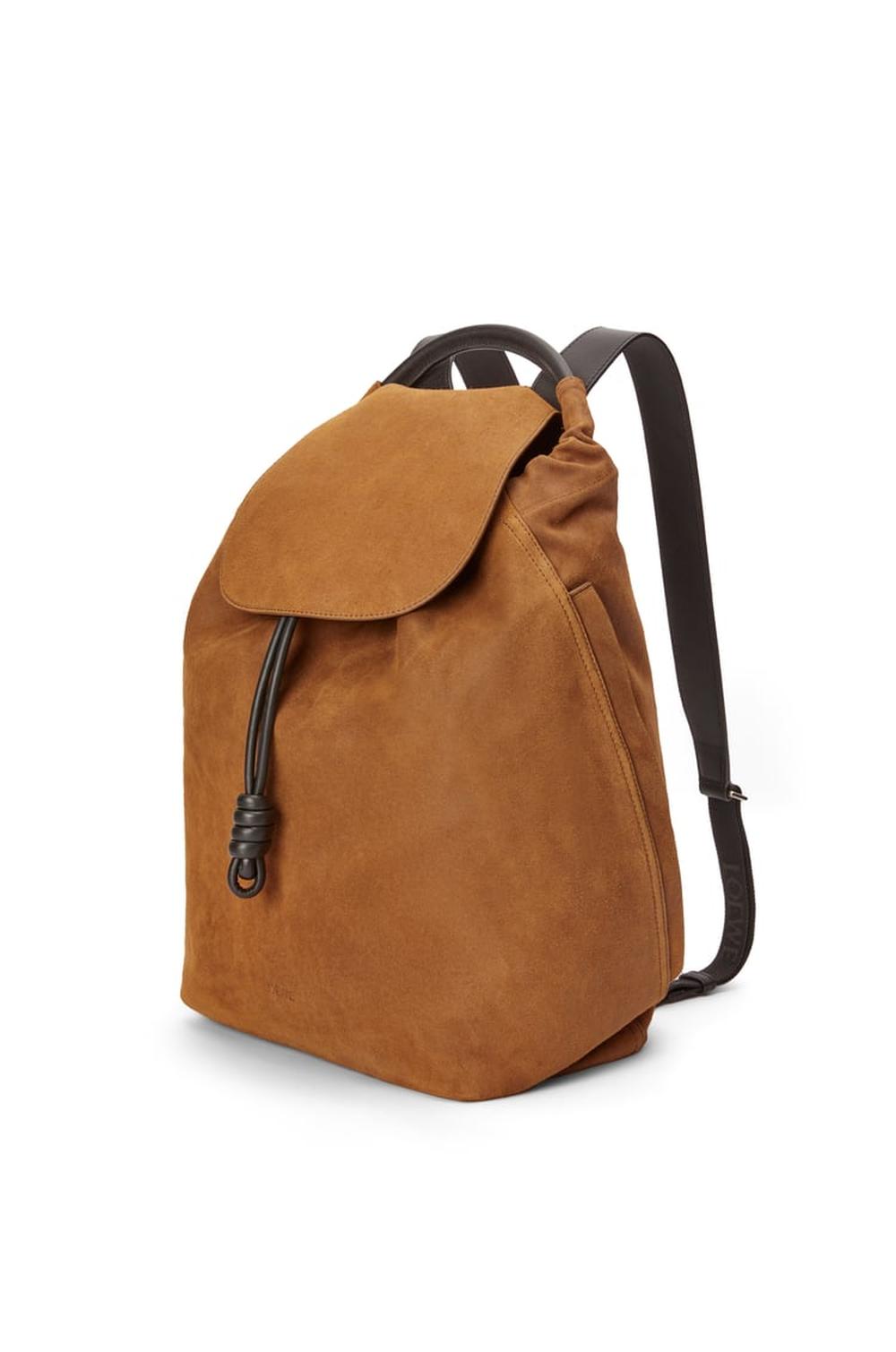 LOEWE Men Flamenco backpack in pressed suede Cognac B411FLKX02