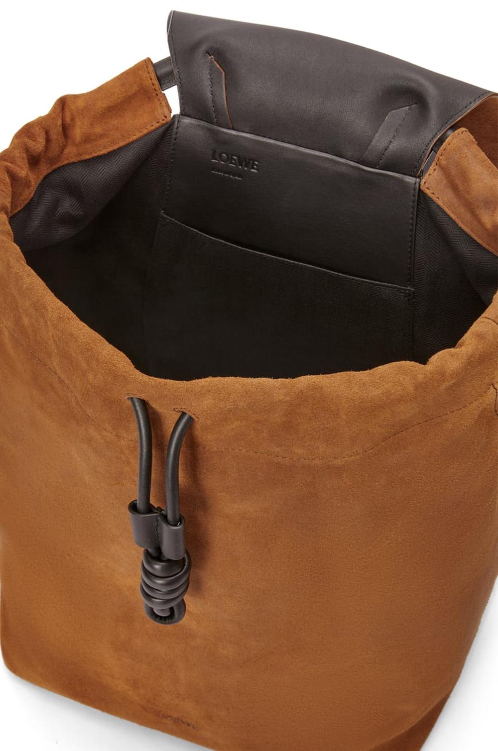 LOEWE Men Flamenco backpack in pressed suede Cognac B411FLKX02