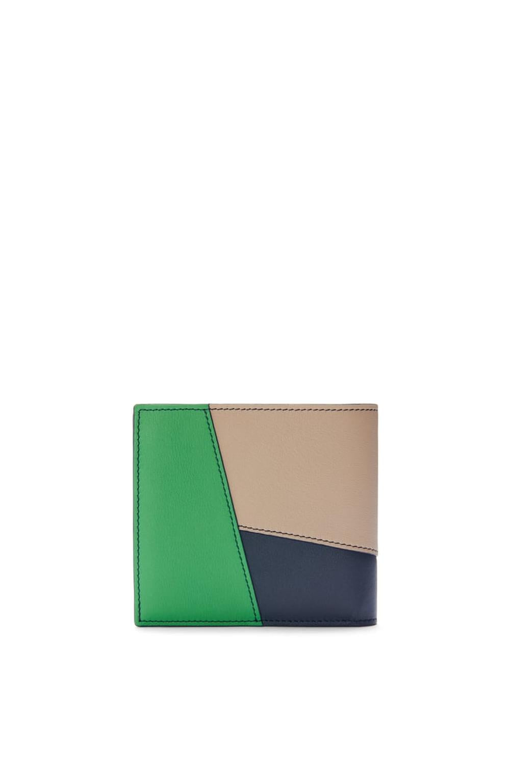 LOEWE Men Puzzle bifold wallet in classic calfskin Sand/Tropical Green C510302X17